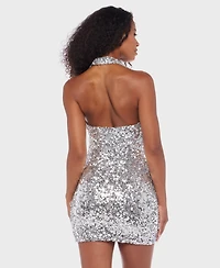 Alex & Sophia Juniors' Sequined Halter Neck Dress