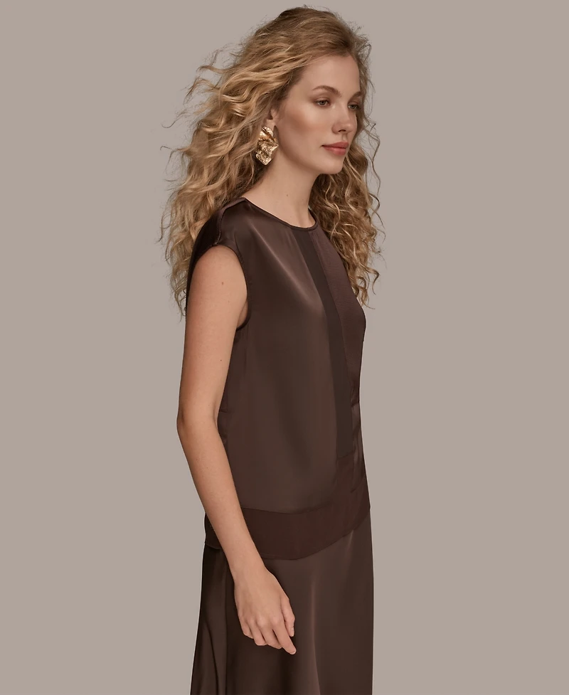 Donna Karan New York Women's Mixed Media Cap Sleeve Top