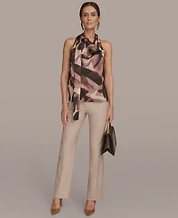 Donna Karan New York Women's Printed Drape Neck Halter with Tie Top