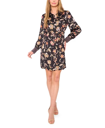 CeCe Women's Mix Print Long Sleeve Shirt Dress