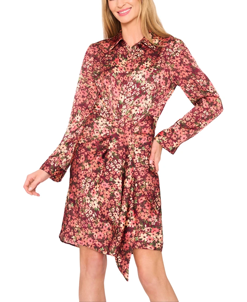 CeCe Women's Collared Button Down Tie Front Shirt Dress