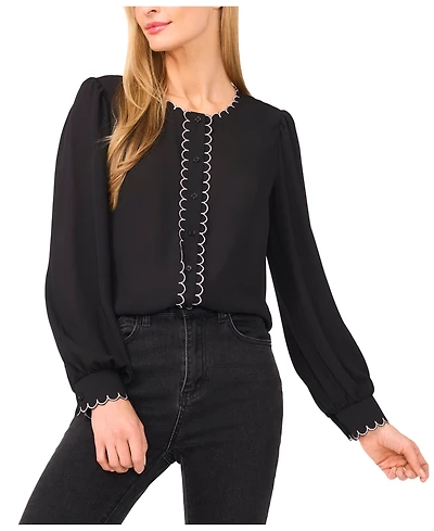 CeCe Women's Long Sleeve Button Down Top