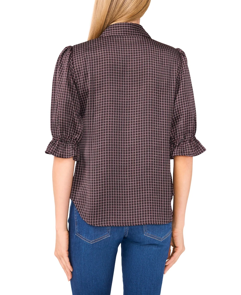 CeCe Women's Balloon Short Sleeves Button Down Shirt