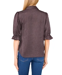 CeCe Women's Balloon Short Sleeves Button Down Shirt