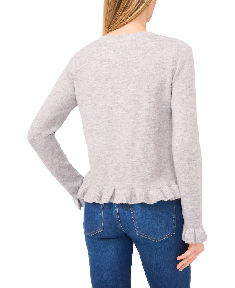 CeCe Women's Ruffle Edge Detail Long Sleeve Cardigan Sweater