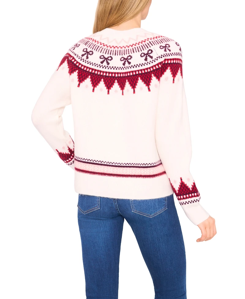 CeCe Women's Ribbon Fair Isle Crewneck Sweater