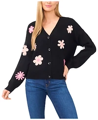 CeCe Women's Flower Pattern V-Neck Cardigan Sweater