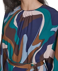 Jessica Howard Petite Crewneck Belted Handkerchief Hem Midi Dress
