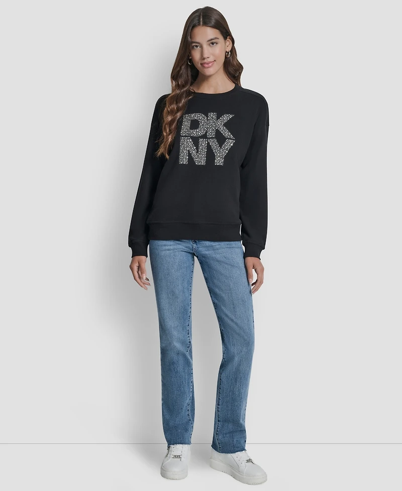 Dkny Jeans Women's Rhinestone Crew Neck Sweatshirt