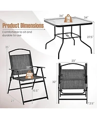 Gymax Dining Set for 4 Folding Chairs & Dining Table Set w/ Umbrella Hole Patio