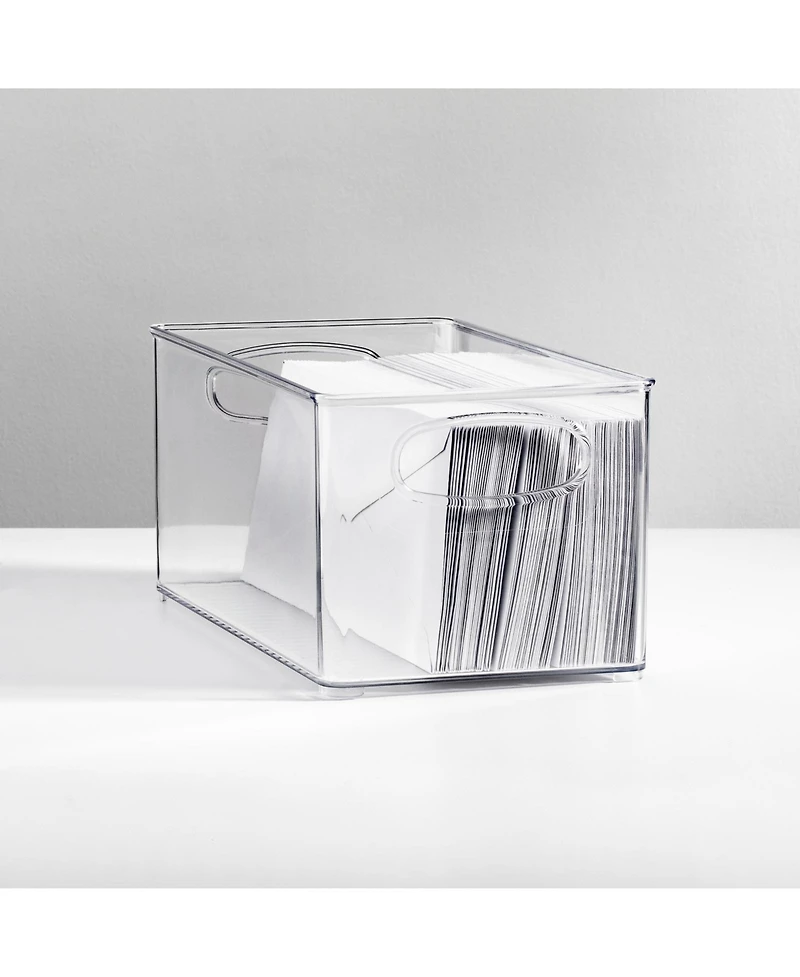 mDesign Plastic Home Office Storage Organizer Bin with Handles - 4 Pack - Clear