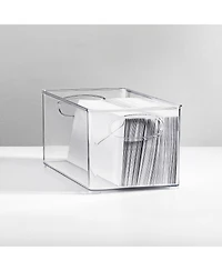 mDesign Plastic Home Office Storage Organizer Bin with Handles - 4 Pack - Clear