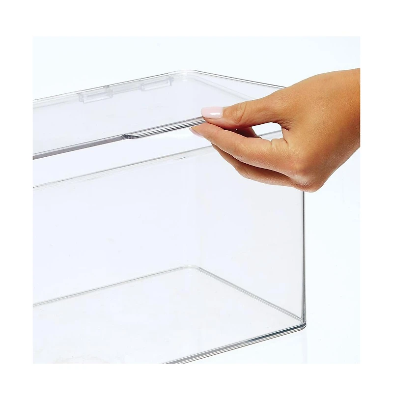 mDesign Plastic Bath Stacking Storage Organizer Box, Hinged Lid, 4 Pack, Clear, Usa Made