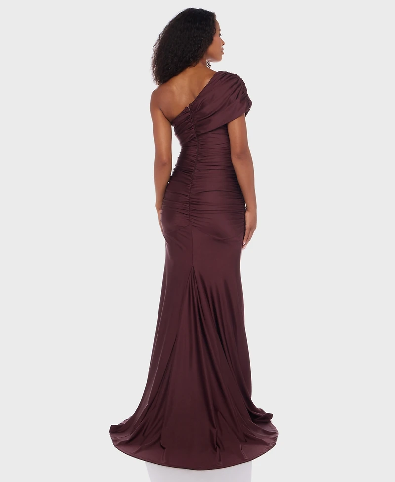 B Darlin Juniors' One-Shoulder Draped Floor-Sweeping Gown