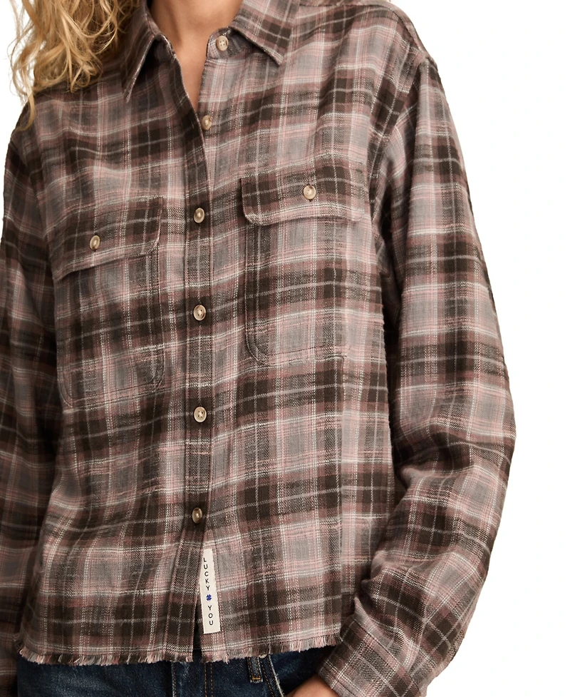 Lucky Brand Women's Plaid Cotton Flannel Button-Front Shirt