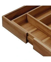 iDesign Expandable Acacia Wood Cutlery Drawer Organizer -Natural