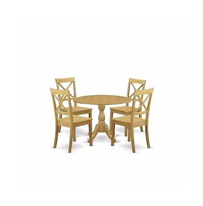 East West Furniture 5 Pc Dining Table Set - Mid Century Modern Dining Room Table and 4 Oak Wooden Dining Room Chairs with X-Back - Oak Finish