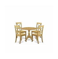 East West Furniture 5 Pc Dining Table Set - Mid Century Modern Dining Room Table and 4 Oak Wooden Dining Room Chairs with X-Back - Oak Finish
