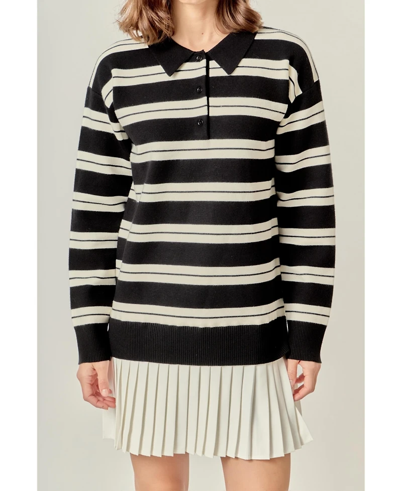 English Factory Women's stripe polo mixed media mini dress