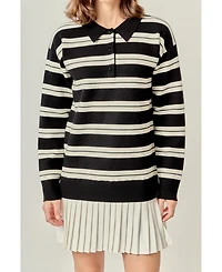 English Factory Women's stripe polo mixed media mini dress