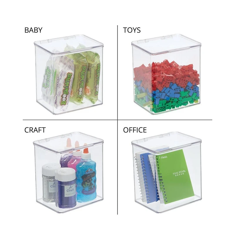 mDesign Plastic Bathroom Stacking Organizer Box with Hinged Lid, 8 Pack, Clear