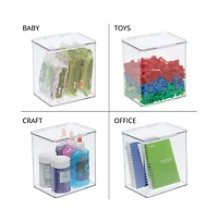 mDesign Plastic Bathroom Stacking Organizer Box with Hinged Lid, 8 Pack, Clear