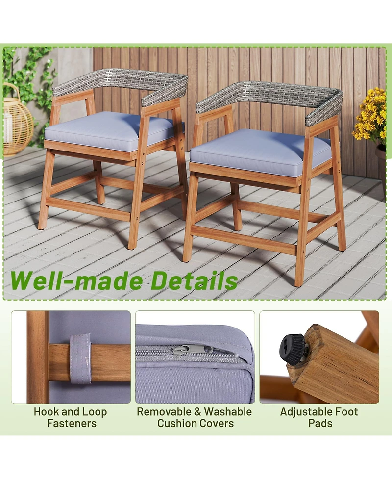 Gymax 5PCS Patio Dining Set Solid Wood Furniture w/ Rattan Backrest & Seat Cushions