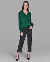Karl Lagerfeld Paris Petite Crossover Woven Long Sleeve Blouse