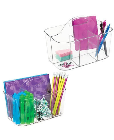 mDesign Small Plastic Caddy Tote for Desktop Office Supplies, 2 Pack, Clear