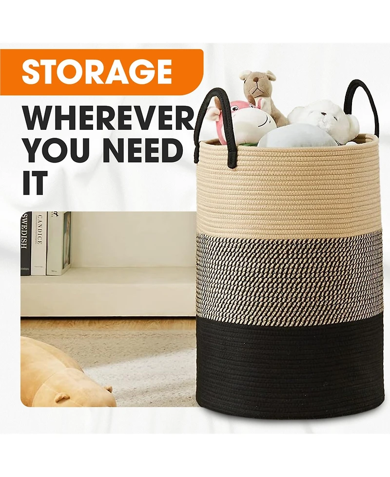 Cheer Collection Large Laundry Hamper (15" x 19.7") - 3 Tone Black/Gray/Tan