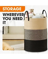 Cheer Collection Large Laundry Hamper (15" x 19.7") - 3 Tone Black/Gray/Tan