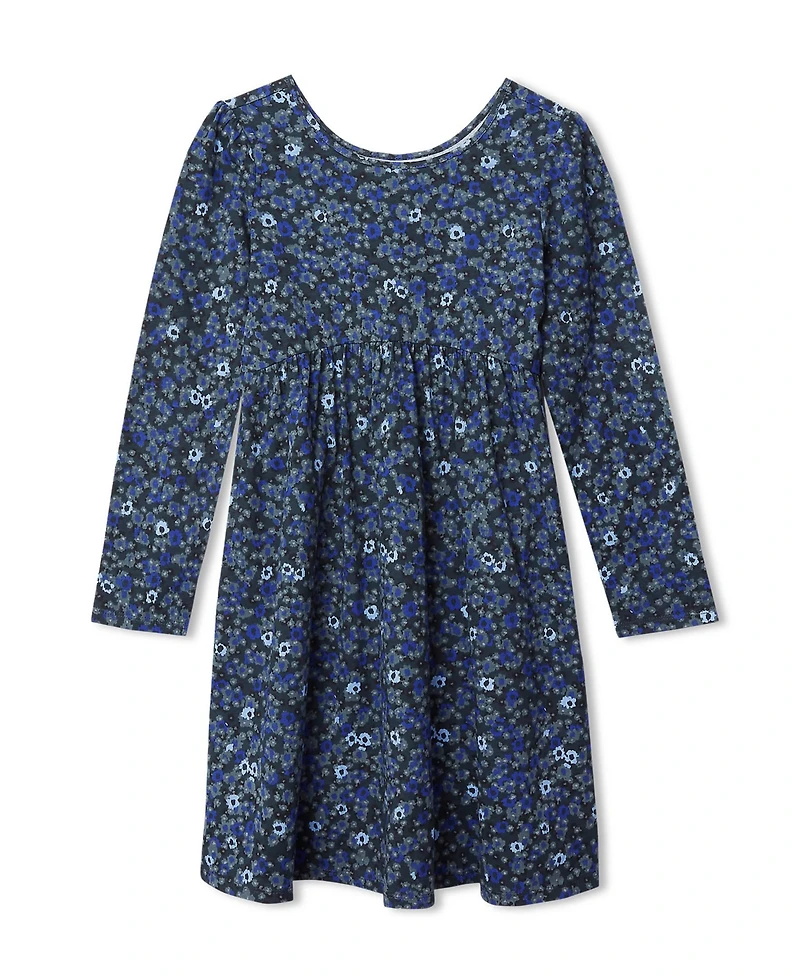 Lands' End Girls Long Sleeve Gathered Waist Jersey Dress