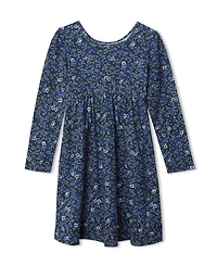 Lands' End Girls Long Sleeve Gathered Waist Jersey Dress