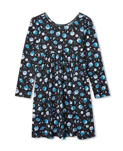 Lands' End Girls Long Sleeve Gathered Waist Jersey Dress