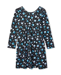 Lands' End Girls Long Sleeve Gathered Waist Jersey Dress