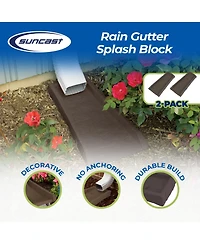 Suncast Outdoor Decorative Rain Gutter Downspout Splash Block, Java (2 Pack)