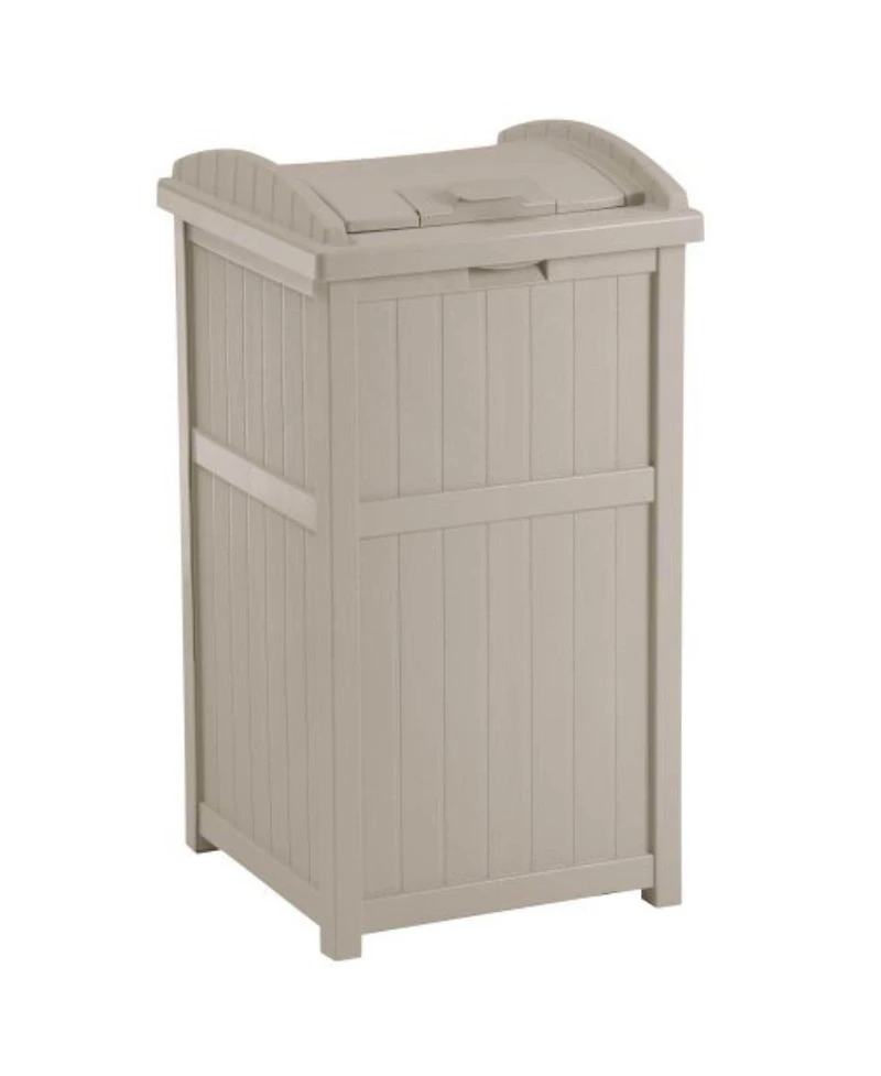Suncast 30-33 Gallon Deck Patio Resin Garbage Trash Can Hideaway, Taupe (2 Pack)