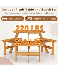 Gymax 6-Person Round Picnic Table Set w/ 3 Built-in Benches 2'' Umbrella Hole
