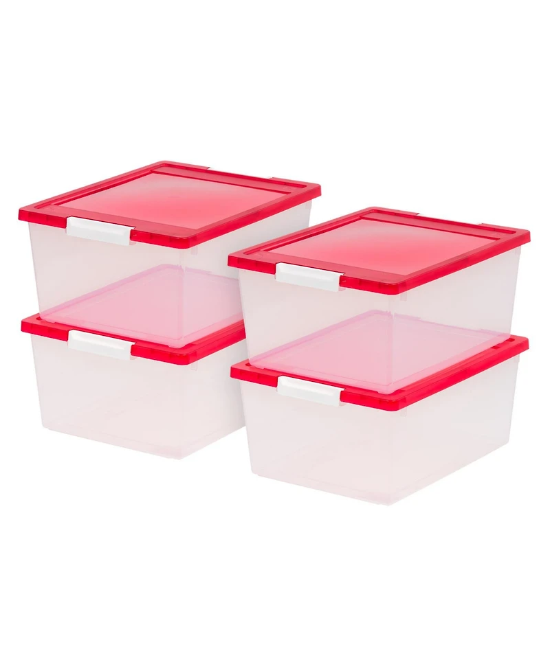 Iris Usa 12 Qt. Plastic Holiday Storage Bins Containers with Lids, Clear - 4 Pack