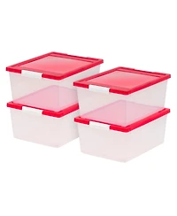 Iris Usa 12 Qt. Plastic Holiday Storage Bins Containers with Lids, Clear - 4 Pack