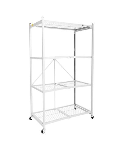 Origami Wheeled 4-Shelf Folding Steel Wire Shelving, White (21" x 36" x 60")