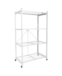 Origami Wheeled 4-Shelf Folding Steel Wire Shelving, White (21" x 36" x 60")