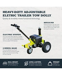 Tow Tuff Tmd-35ETD8 Adjustable 3500 Lbs Capacity Electric Trailer Dolly, Green