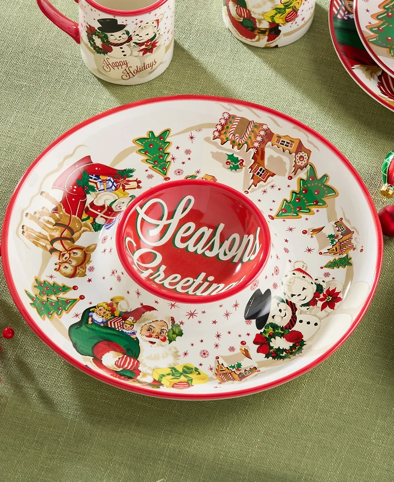 Certified International Santa's Retro Christmas Chip Dip Platter