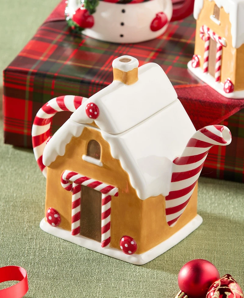 Certified International Santa's Retro Christmas 3-d Gingerbread Teapot