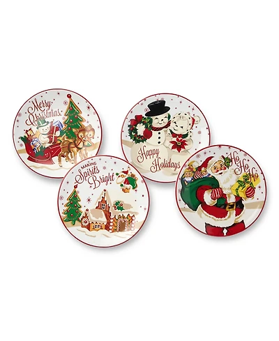Certified International Santa's Retro Christmas Dessert Plates, Set of 4