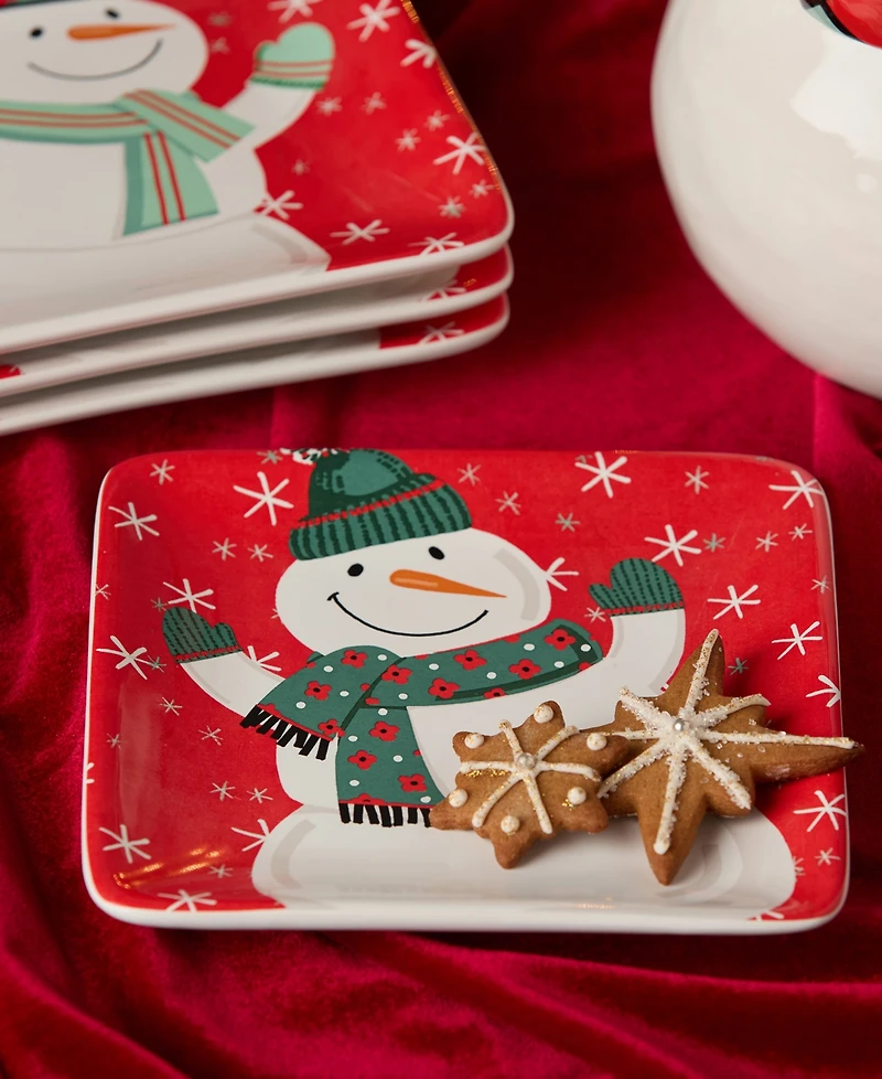 Certified International Christmas Whimsy Snowman Canape Plates, Set of 4