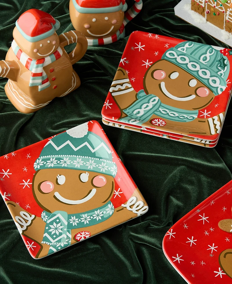 Certified International Christmas Whimsy Gingerbread Dessert Plates, Set of 4