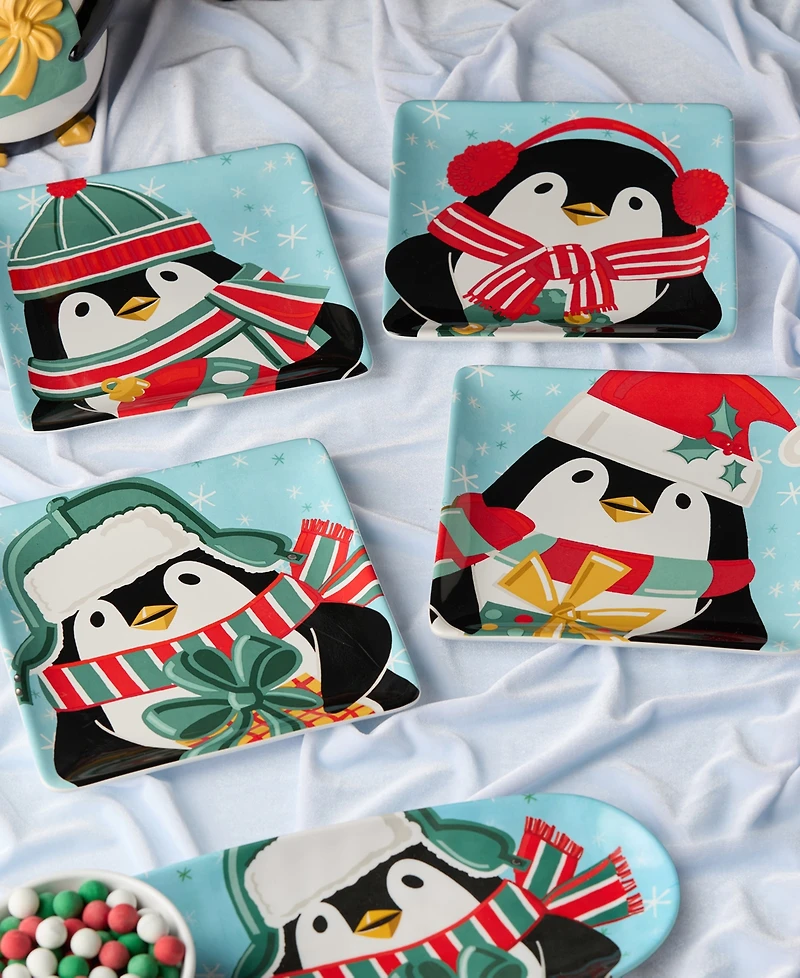 Certified International Christmas Whimsy Penguin Dessert Plates, Set of 4