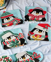 Certified International Christmas Whimsy Penguin Dessert Plates, Set of 4